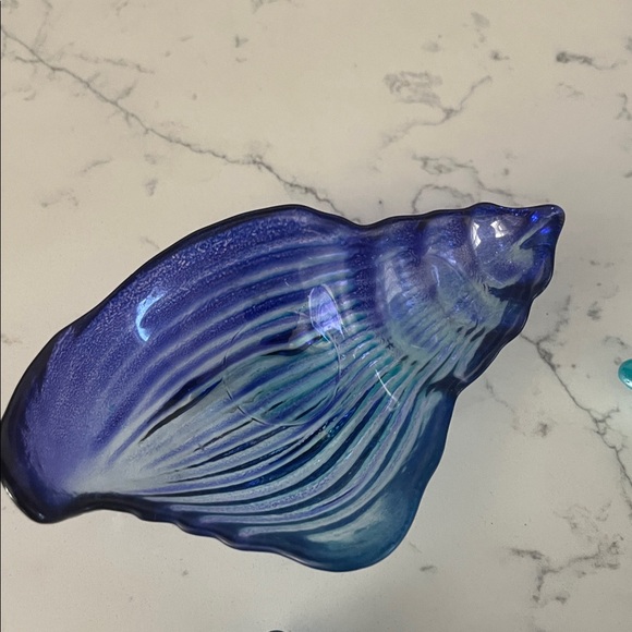 Blue and Teal Glass Starfish and Shell trinket set - Picture 2 of 5